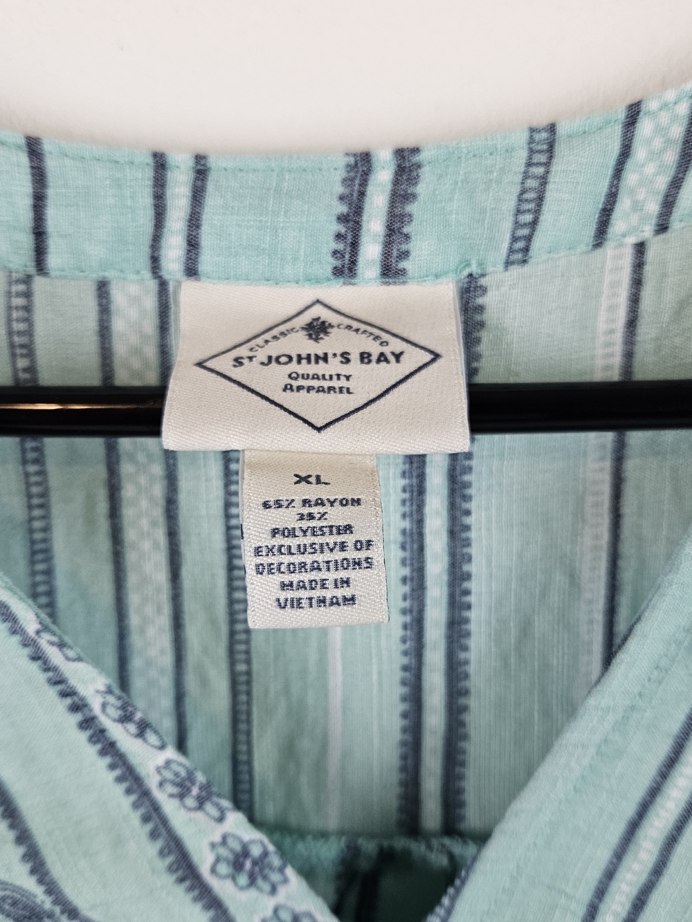 St. John's Bay XL Mint Green Sleeveless Henley Boho Top Stripe Floral Hem - Picture 5 of 16